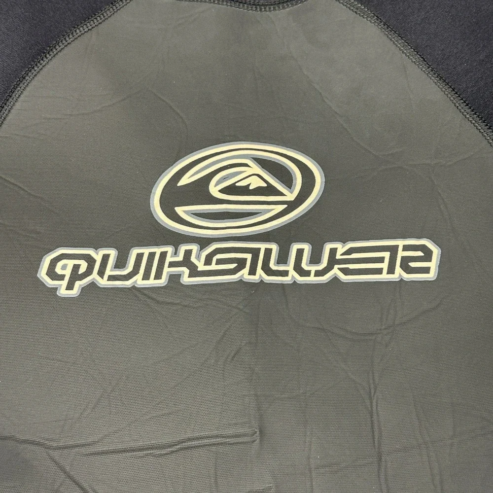 Quiksilver Wetsuit Top Long Sleeve Grey Black Logo Surf Rash‎ Guard Mock Neck